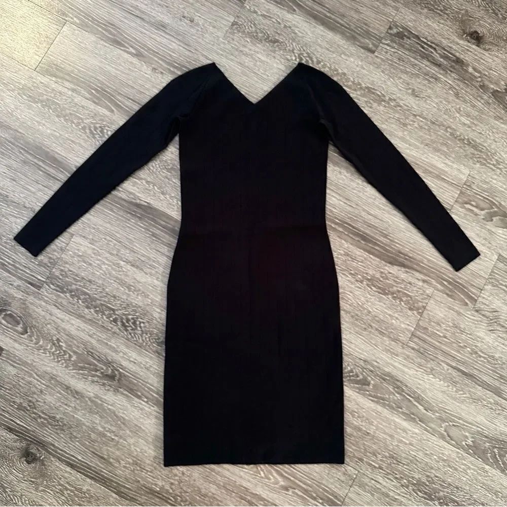 VINCE Woman's Black Ribbed V-Neck Dress